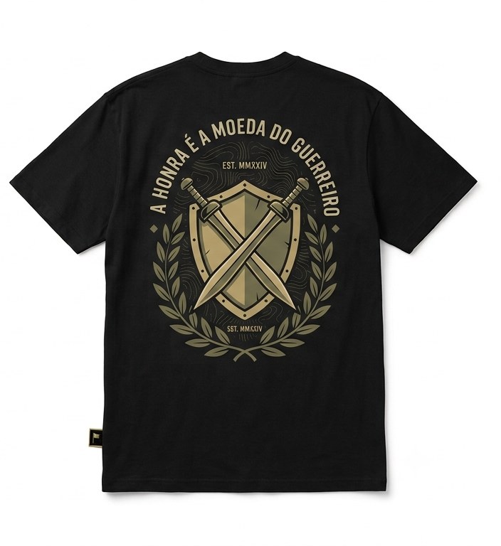 Camiseta A Honra é a Moeda do Guerreiro Oversized Preto Mockup Costas