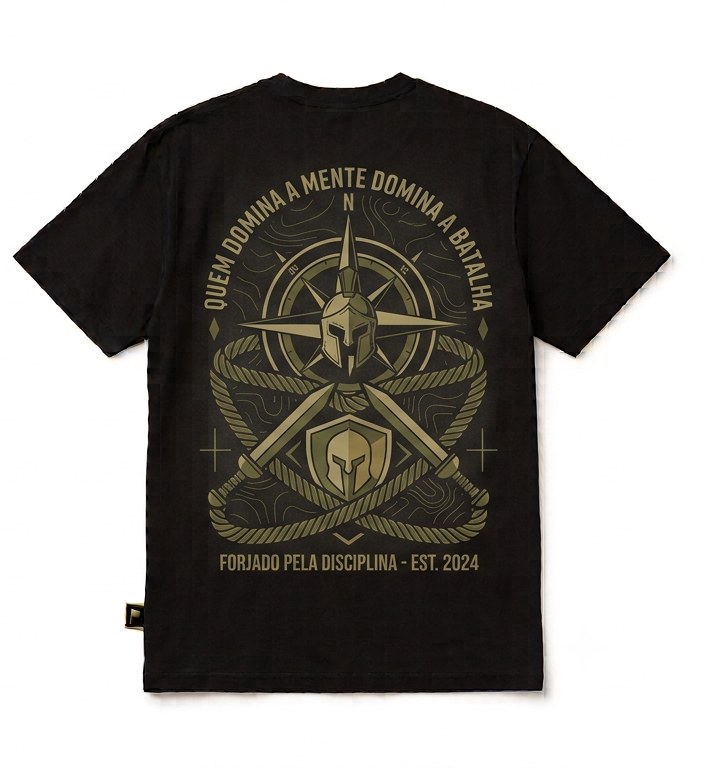 Camiseta Quem Domina a Mente Domina a Batalha Oversized Preto Mockup Costas